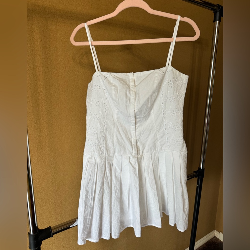Zara White Eyelet Spaghetti Strap Mini Dress